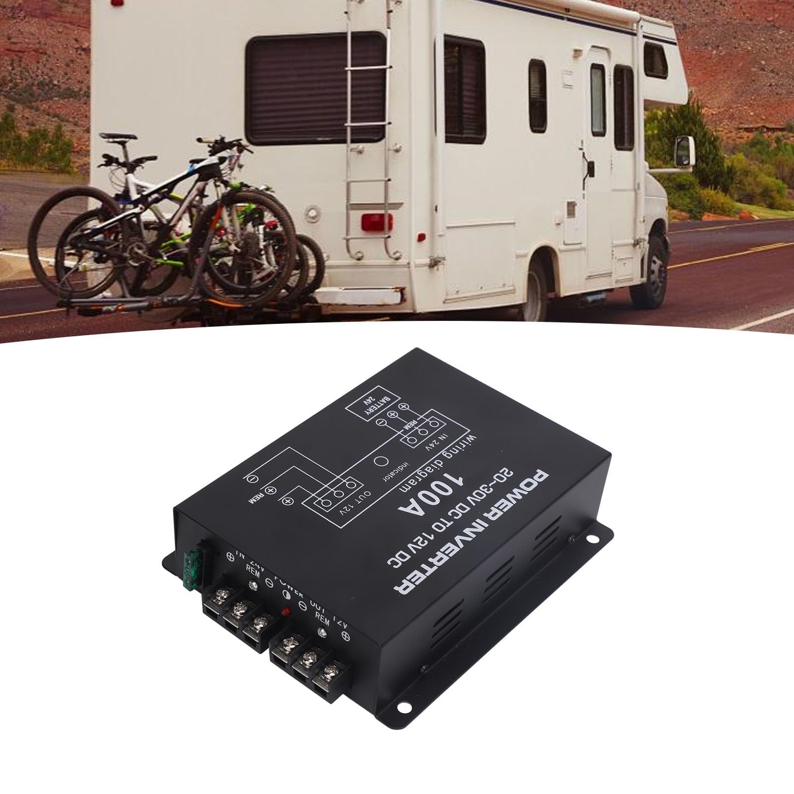 Akozon Convertidor Reductor de Voltaje Reductor de 24V a 12V con Control de Temperatura para Automóviles, Camiones, SUV (100A)