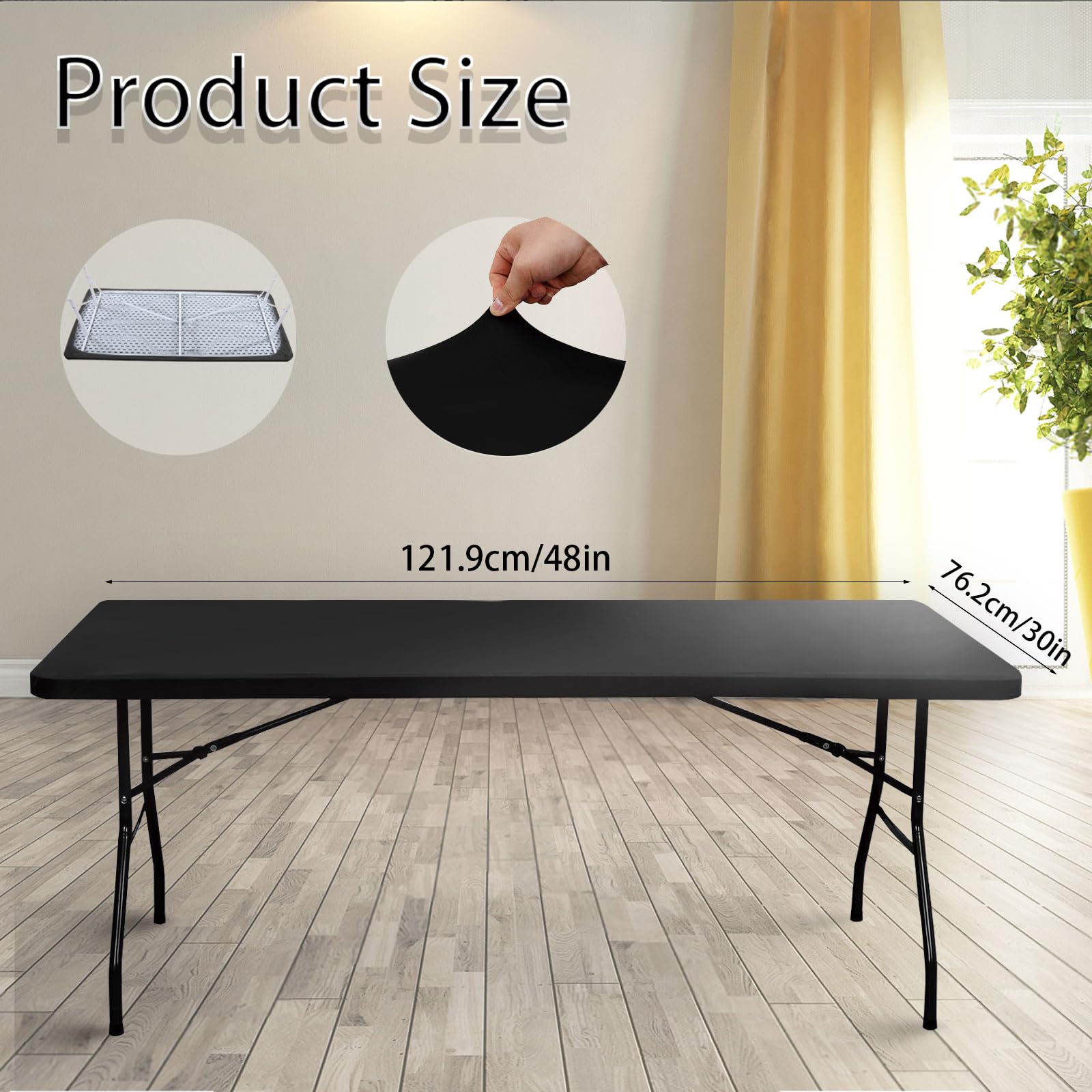 Rectangle Picnic Table Cover, Polyester Elastic Fitted Tablecloth for 4 Feet Folding Tables - Image 2