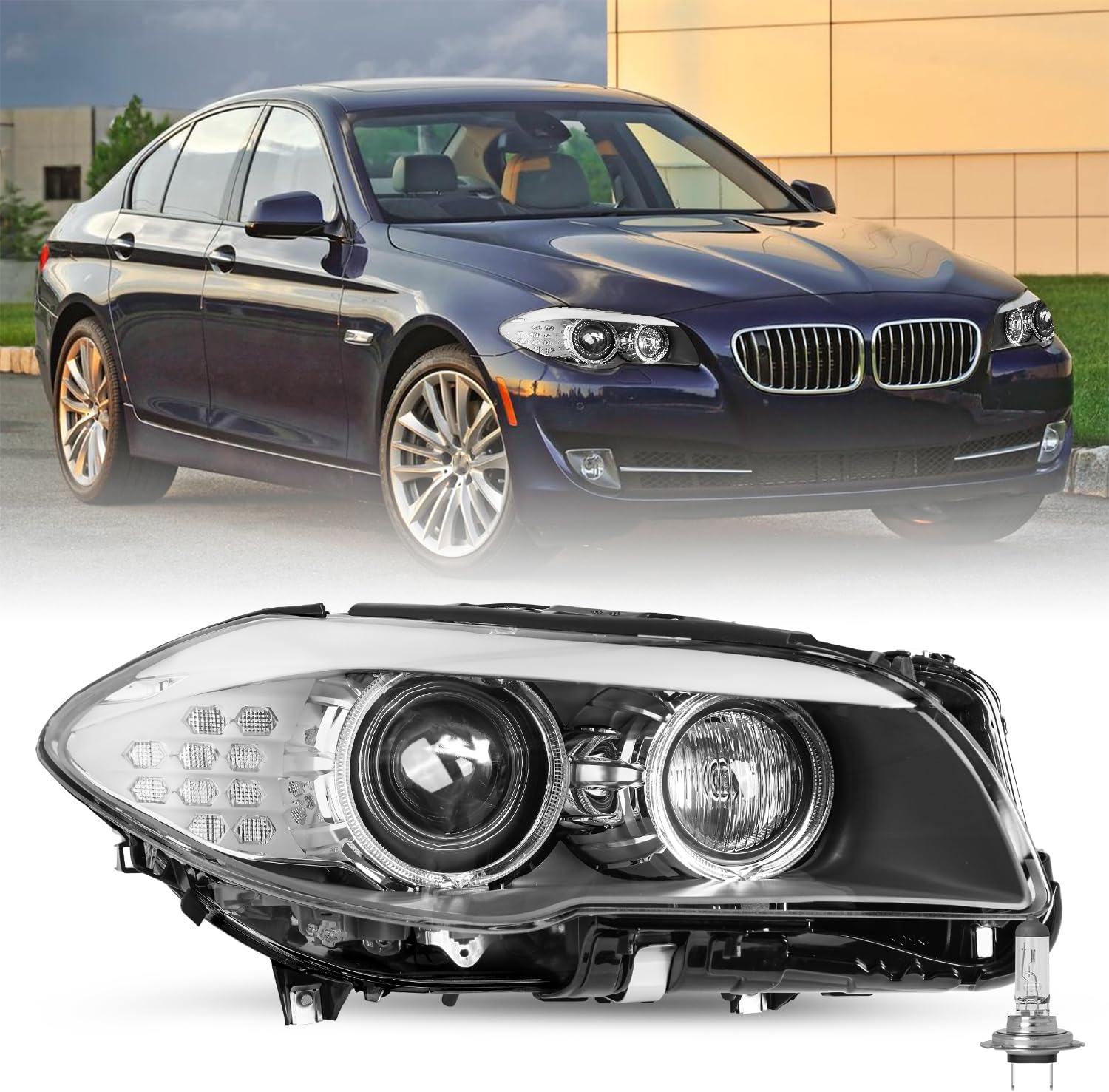 JSBOYAT HID/Xenon w/AFS Type Fit for 2011-2013 BMW 5 Series F10 F18 528i 535i 550i M5 Headlight Assembly Replacement OE Style Projector Factory Headlamp Right Passenger Side