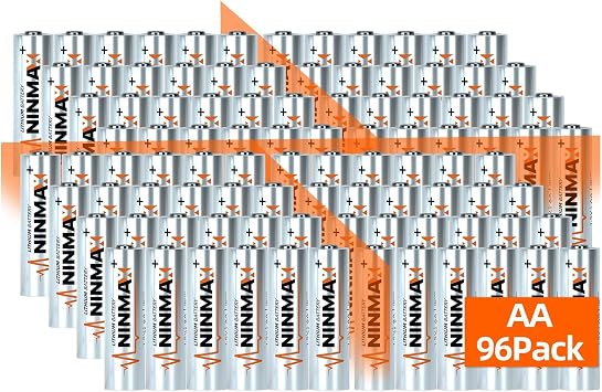 NINMAX Lithium AA Batteries 3500mAh, 96 Count Package with 16Pack*6, 1.5V Longest Lasting Double A Battery for High-Tech DevicesNon-Rechargeable
