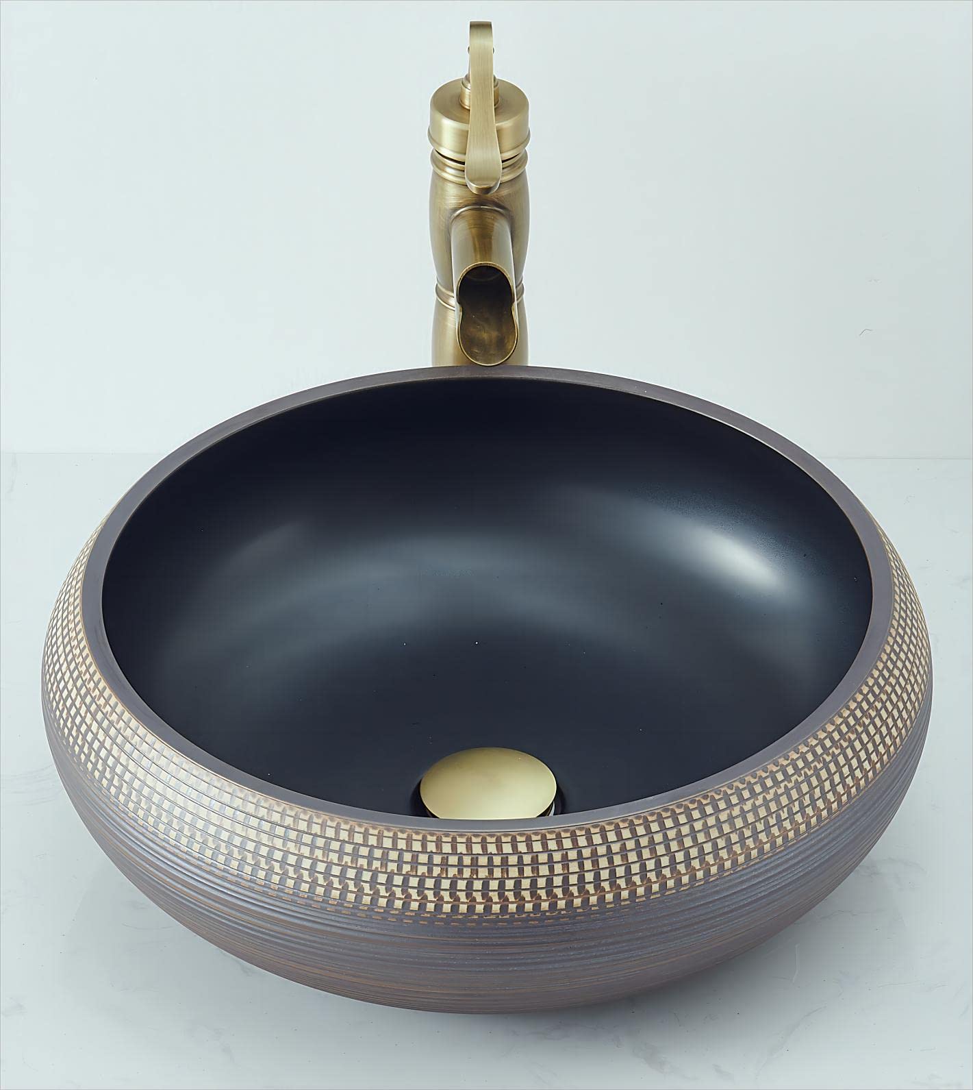 Lavabo de cerámica para baño FCH433, redondo, 420 x 150 mm, hecho a mano…