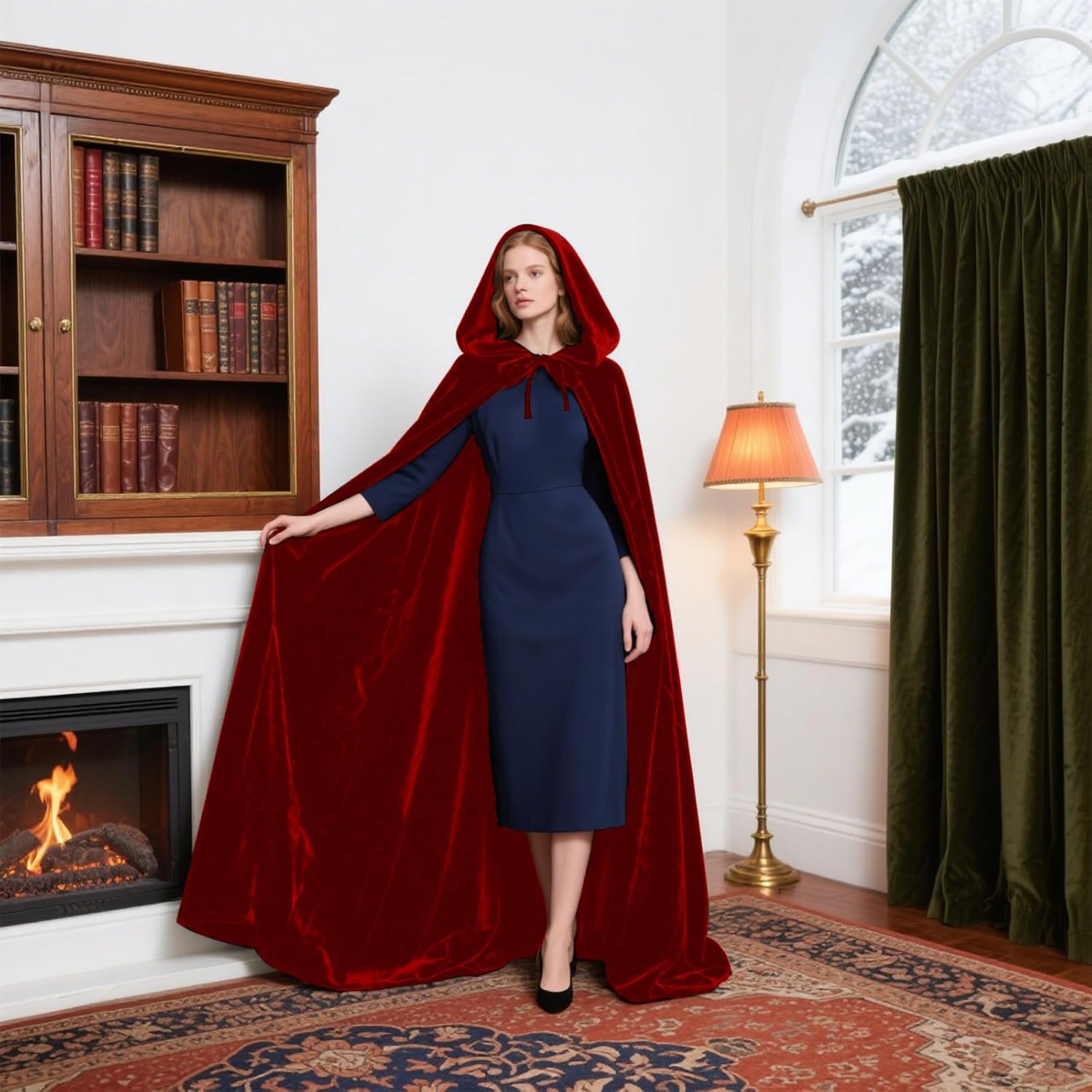 Hooded Cloak Velvet Cape with Hood Halloween Capes for Women Witch Costume Vampire Cloak Wizard Robe Cosplay - Image 8