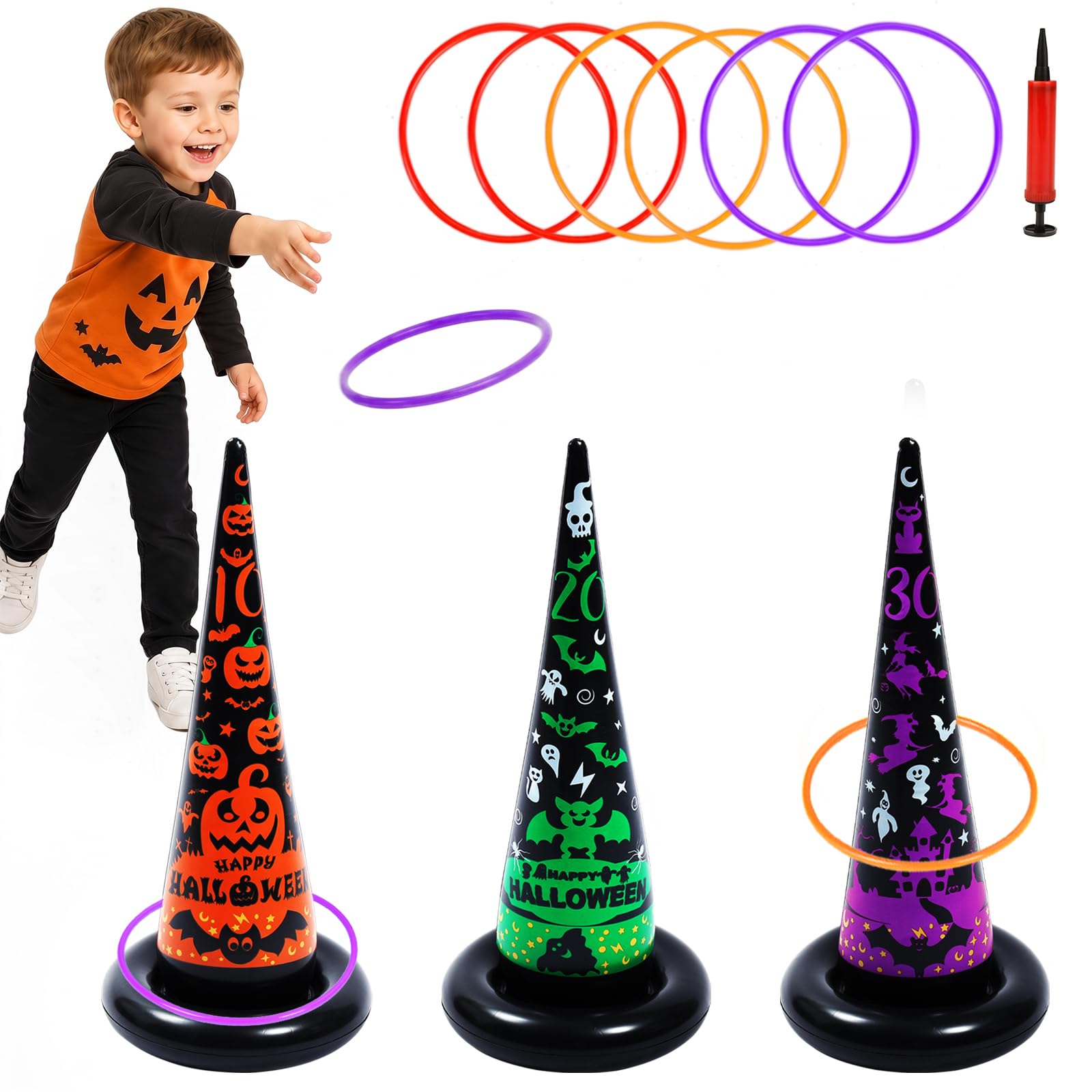 Voiiake 3 Pack Witch Hat Halloween Inflatables Ring Toss Game - Fun Halloween Games,Toys & Party Supplies, Games & Toys for Kids Adults