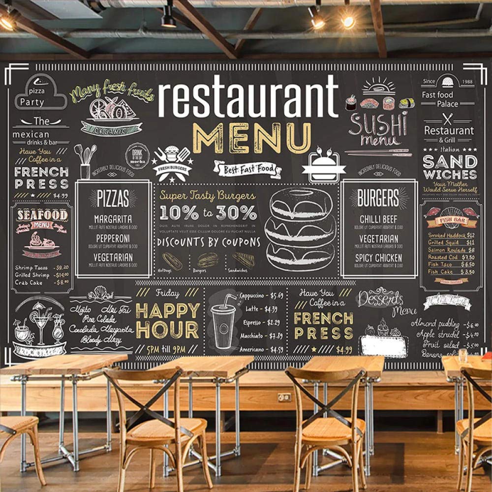 Papier peint 3D style européen tableau noir pour décoration murale de restaurant et café