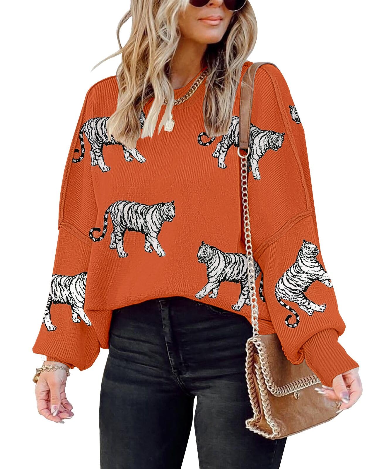 SAUKOLE Womens Sweaters Batwing Sleeve Side Slit Loose Knit Pullover Tops