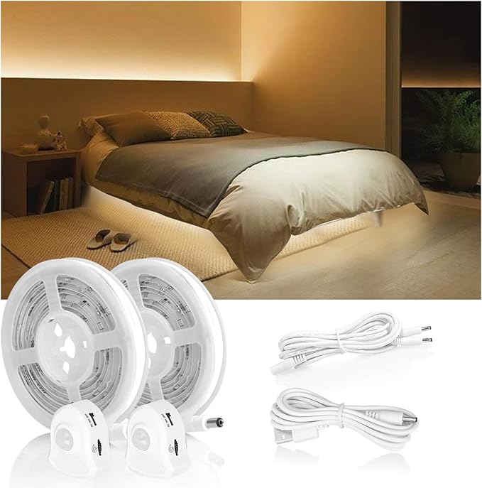 Motion Activated Under Bed Lights, Megulla 2x 5ft/1.5m Dimmable LED