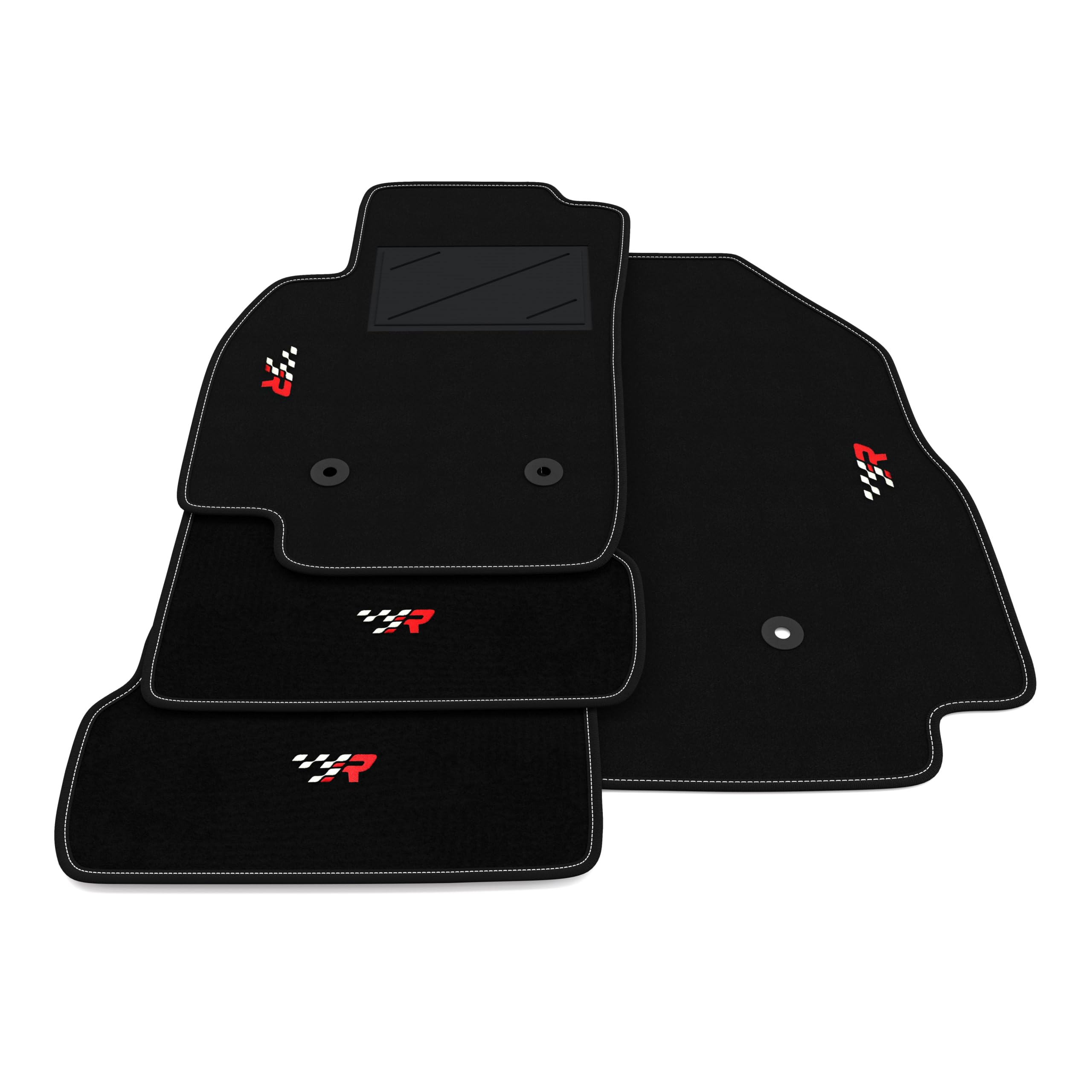 Set de Tapis de Voiture compatibles avec Opel Karl 2015-2019 | Tapis sur Mesure en Moquette, Broderie R Racing, sur Mesure