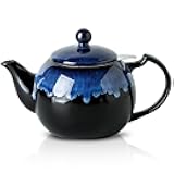 KOOV Tea Pot with Infuser for Loose Tea, 34 ounce Ceramic Teapot with Infuser, Enough For 6 Cups, Tea Pots with Tea Strainers for Tea Party, Reactive Glaze (Nebula Blue)