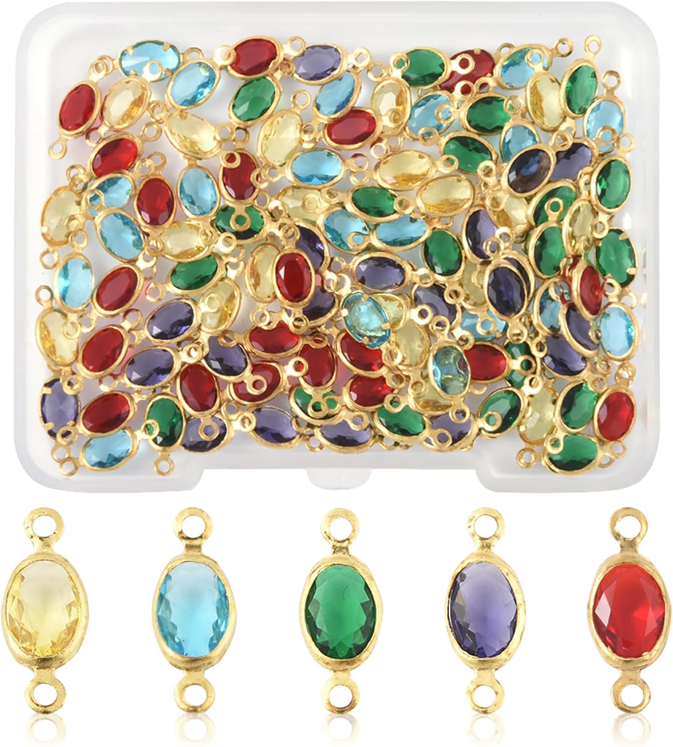 5-100Pcs Glass Connector Charms for Jewelry Making Crystal Square Oval Gold Plated 2 Hole links Geometric Charms for DIY Jewelry Bracelet Necklace Earring Keychain Making and Crafting