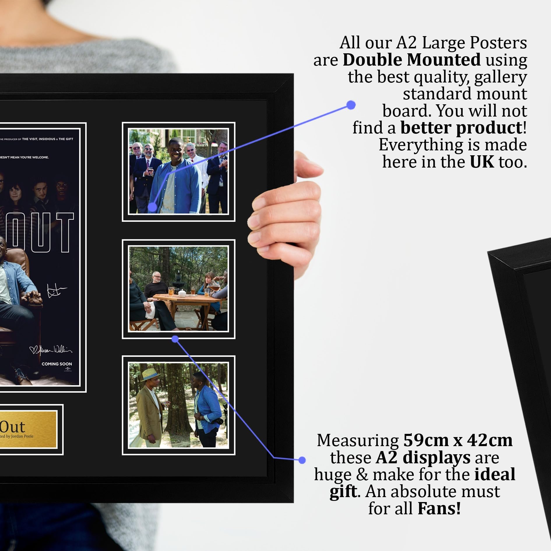 HWC Trading Get Out Podpisany Plakat Filmowy A2 Deluxe w Ramie