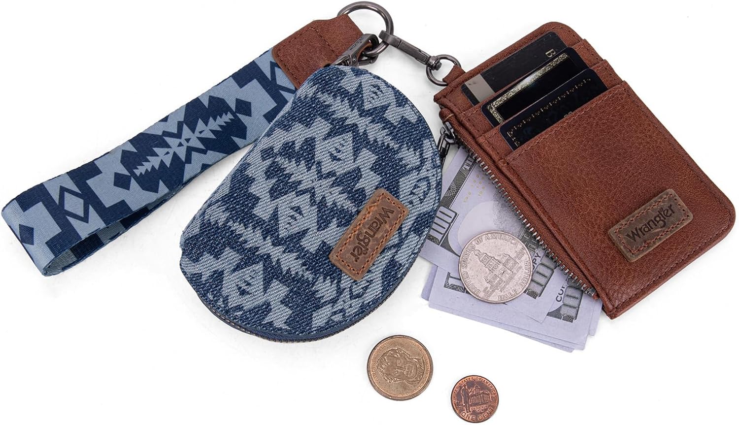 Wrangler Aztec Keychain Wristlet Wallets for Women Western Dual Pouch Wristlet Credit Card Holder Wallet with Zipper Pocket WG2212-W0051JN - Image 4
