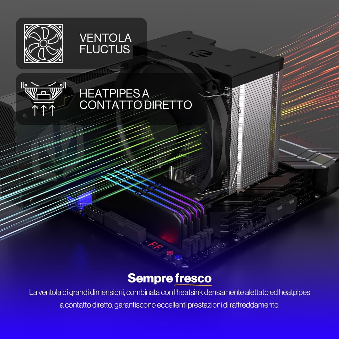 ENDORFY Fortis 5, dissipatore per CPU con ventola da 140 mm, ventola Fluctus 140 mm, modalità semi-passiva opzionale, dissipatore AM4, AM5 dissipatore per CPU, AM5, AM4, LGA1700, LGA1200, EY3A008
