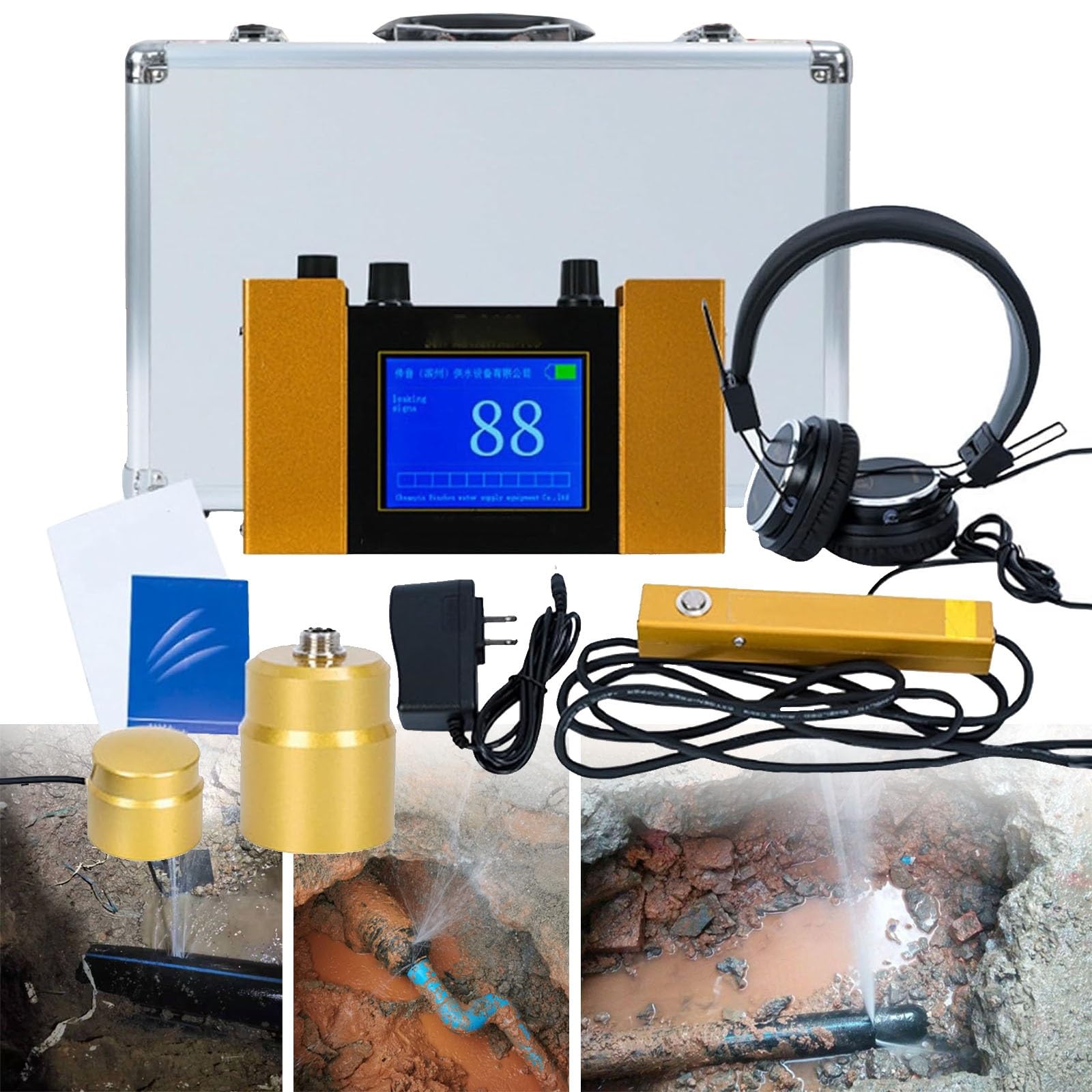 Sensor Geofónico para Fugas De Agua, Detectores Eléctricos Subterráneos De Fugas De Agua 4 M De Profundidad, Detección De Fugas En Interiores Y Exteriores con Auriculares, Ajustable 1 a 4 Velocidades