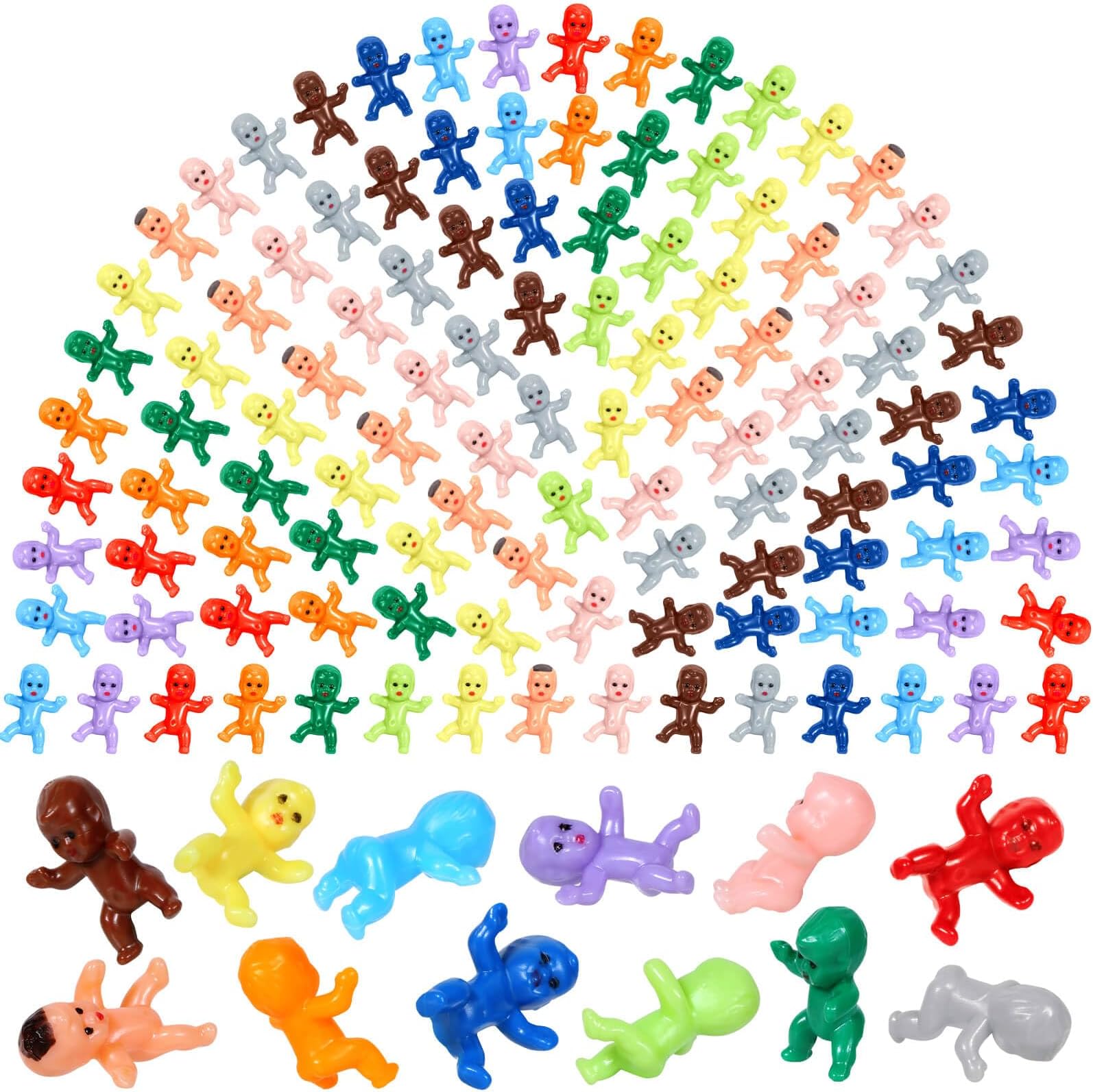 Selizo 120pcs Mini Plastic Babies, Tiny Plastic Baby Figurines Small King Cake Babies Bulk for Ice Cube My Water Broke Baby Shower Games (12 Colors)