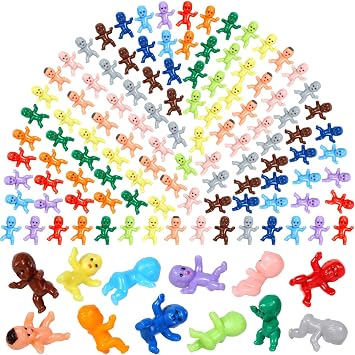 selizo 120pcs Mini Plastic Babies, Tiny Plastic Baby Figurines Small King Cake Babies Bulk for Ice Cube My Water Broke Baby Shower Games 12 Colors