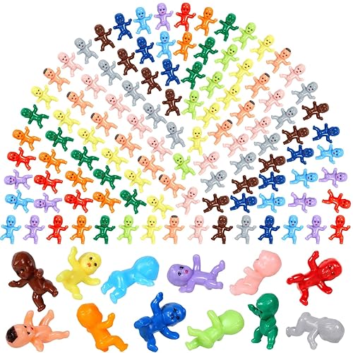 Selizo 120pcs Mini Plastic Babies, Tiny Plastic Baby Figurines Small King Cake Babies Bulk for Ice Cube My Water Broke Baby Shower Games (12 Colors) - 120pcs 12 Colors