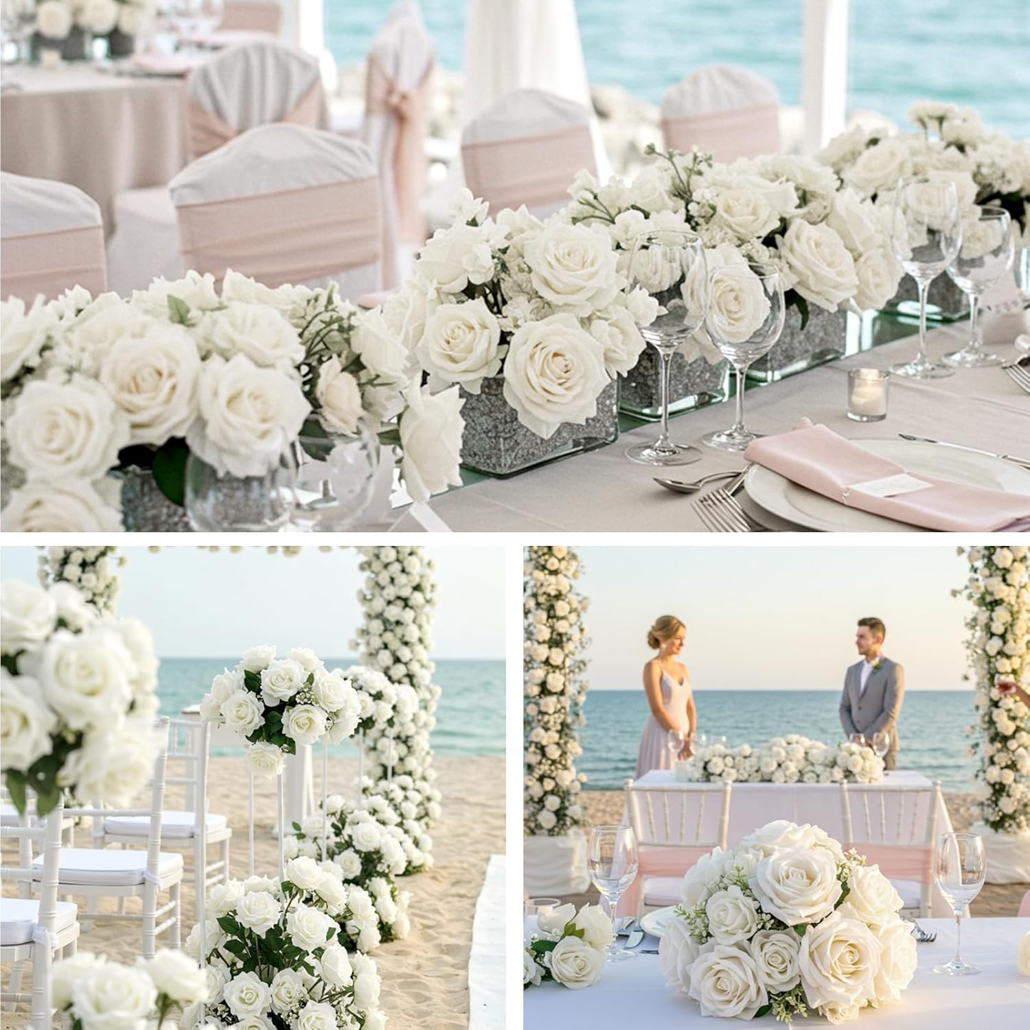 Auihiay 154pcs Roses Artificial Flower - Realistic White Fake Roses for Wedding Centerpieces, Table Decor, Valentine's Day, Mother's Day, and Home Party Decorations - Image 3