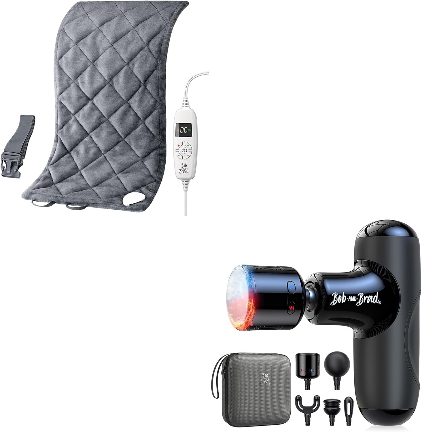 BOB AND BRAD Q2 Pro Mini Massage Gun with Heat and Cold Head and Weighted Heating Pad 12x24 (Gray)
