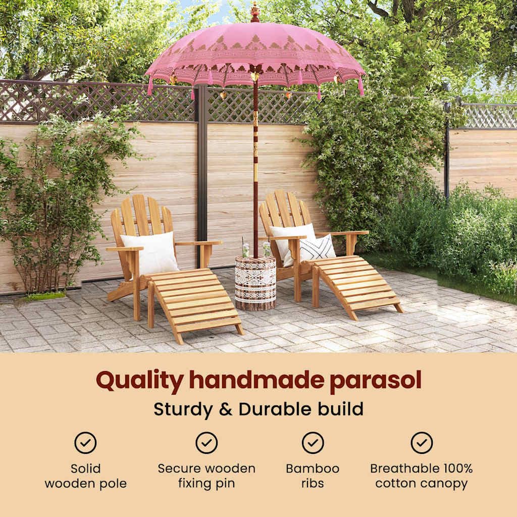 vidaXL Baliński Parasol z Bazą Różowy 215 x 215 x 260 cm, Bali Parasol, Okrągły Parasol Ogrodowy na Zewnątrz, Tropikalny Cień w Różu
