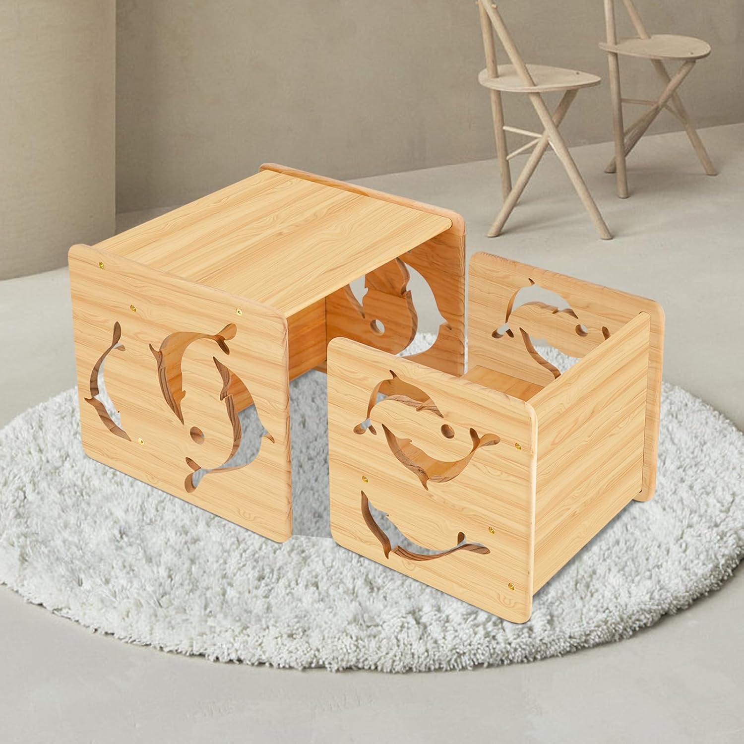 XIEEIX Montessori Weaning Table and Chair Set, Solid Wood