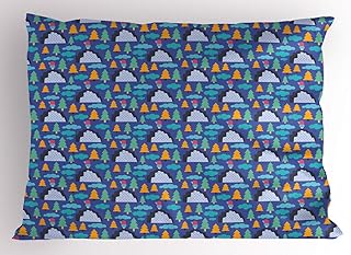 Ambesonne Cartoon Pillow Sham Set of 2, Item Illustration Girl Cloud Tree Colorful, Quality Microfiber Bedding Item for All Seasons, 26