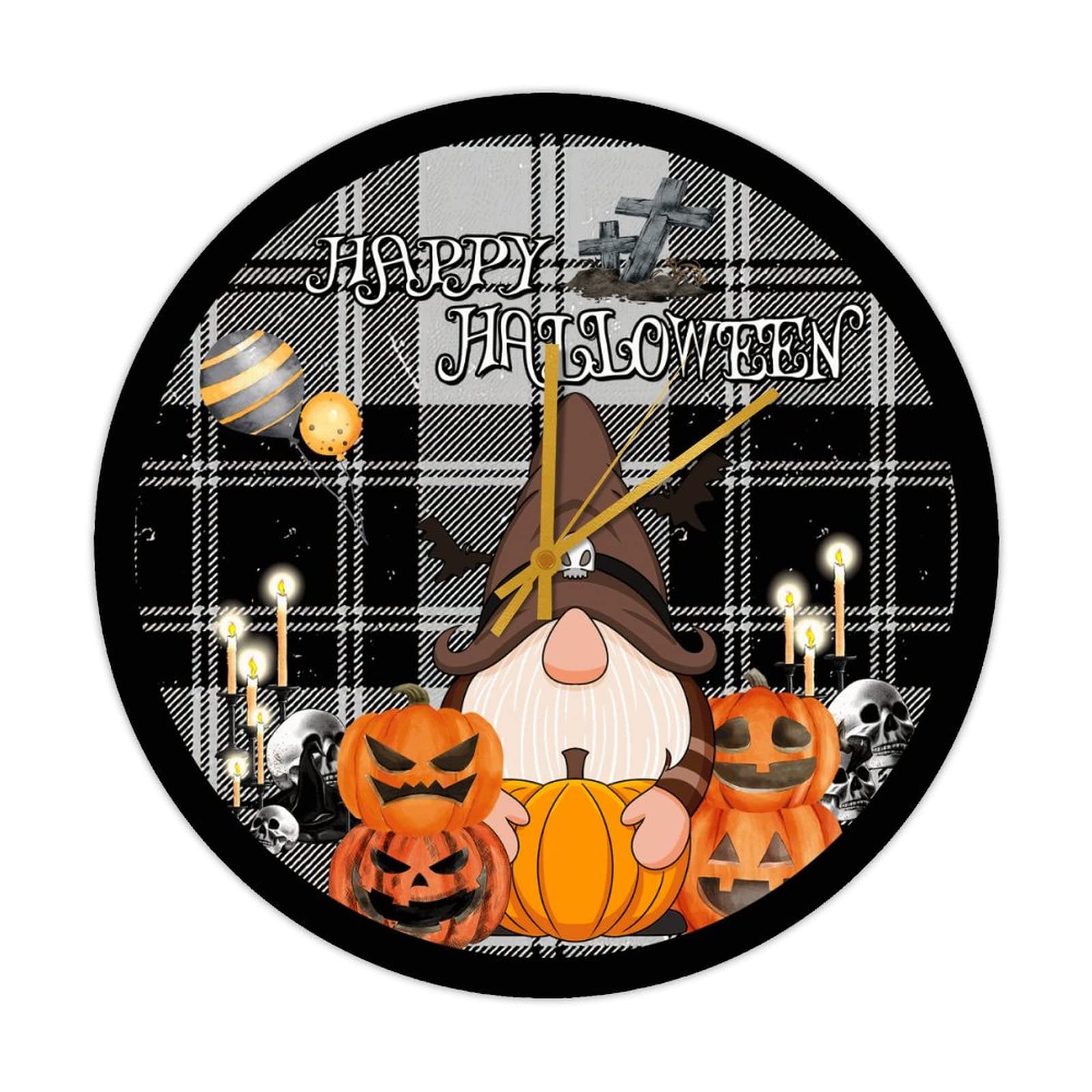 Horloge murale silencieuse en bois thème Halloween rétro sans aucun tic-tac