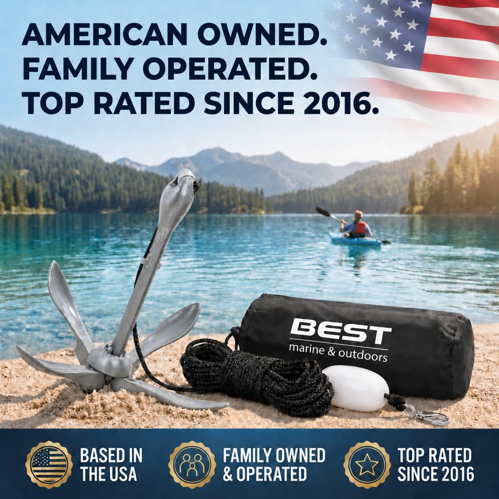Best Marine Boat Anchor | Kit d'ancrage pour Kayak de 1,6 kg | Système d'ancrage Pliable pour Planche à pagaie Sup, Jet Ski, canoë et PWC | Accessoires de pêche pour Kayak | Ancrages Pliables et