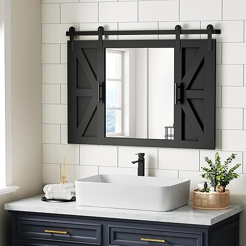 Espejo de tubo industrial rústico 36 x 24 pulgadas, espejo de pared rectangular de metal decorativo para baño, sala de estar, dormitorio, espejo de