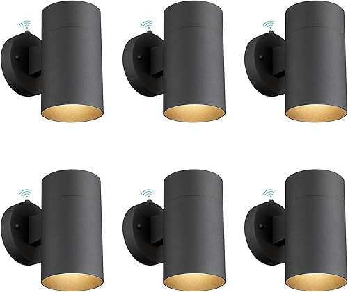 Ken & Ricky Paquete de 6 lámparas de pared al aire libre del atardecer al amanecer, luz de porche negra, aplique de pared moderno para exteriores