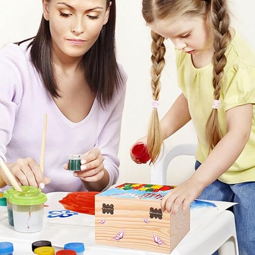 Miniatura 5 de Paquete de 8 cajas de madera de pino liso, 6 x 6 x 4 pulgadas con tapa con bisagras para manualidades y fines decorativos