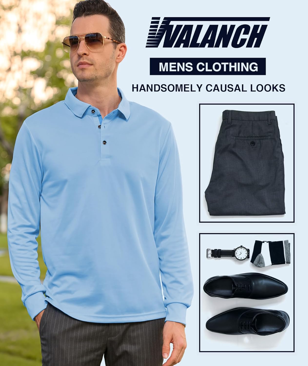 V VALANCH 3 Pack Men's Long Sleeve Polo Shirts Moisture Wicking Golf Polos Business Travel Casual Collared Shirt - Image 5