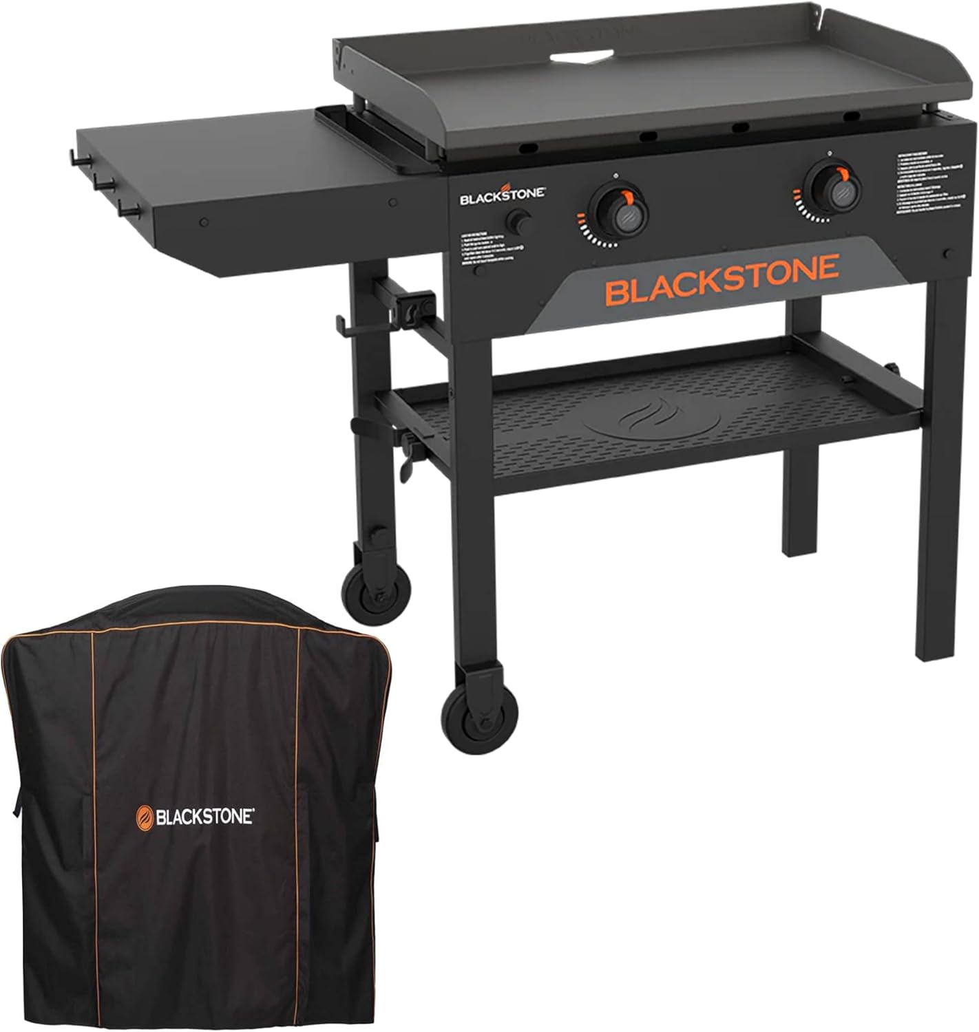 Blackstone 28 Inch Original Omnivore Griddle 2365, Blackstone 2 Burner Griddle Outdoor Flat Top Grill with Blackstone 5467 Patio Series Griddle Cover