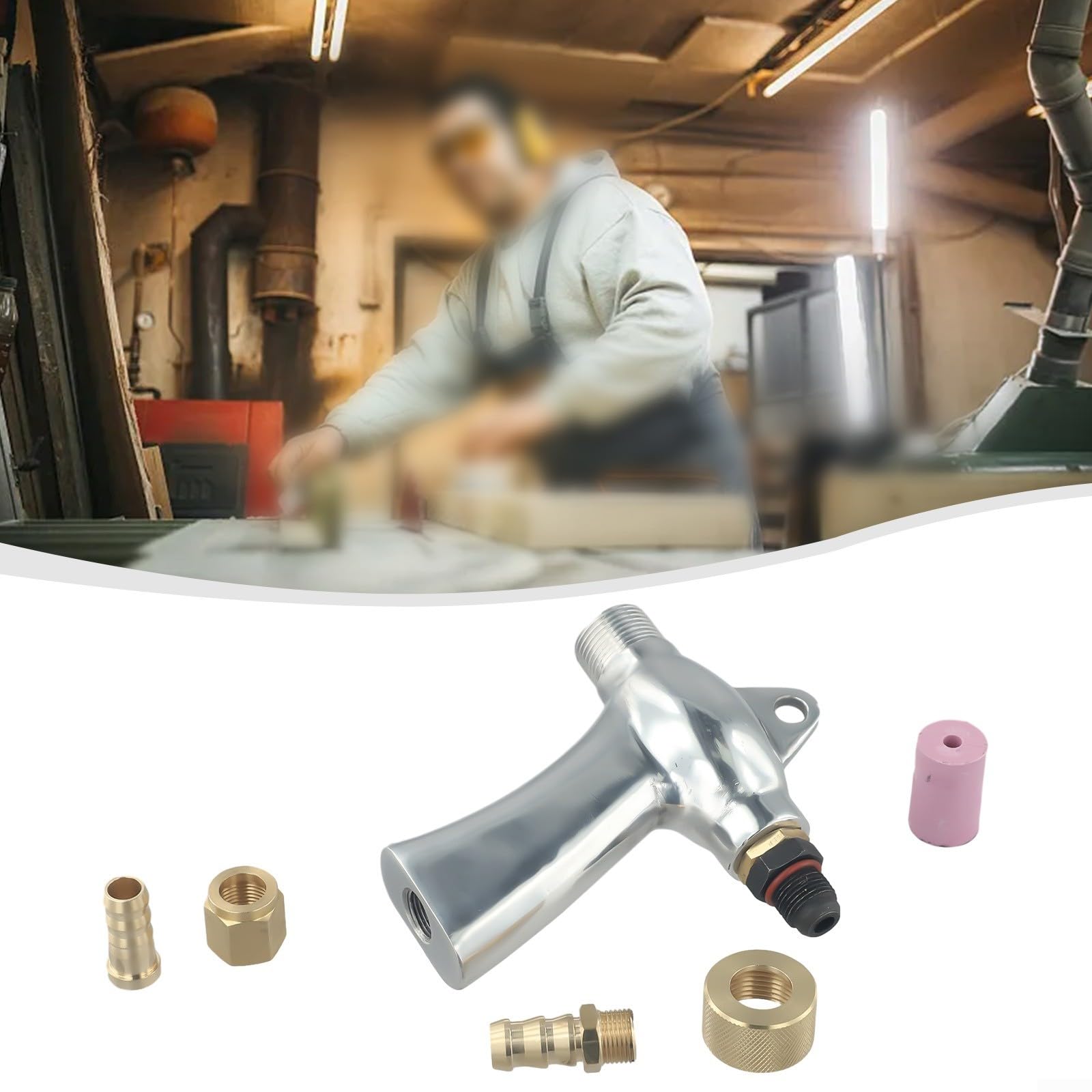 Pistolet do piaskowania sprężonego powietrza, ze stopu aluminium, z 5 dyszami ceramicznymi (6 mm/8 mm), do usuwania lakieru, ergonomiczny uchwyt do kabiny do piaskowania sprężonego powietrza (B)