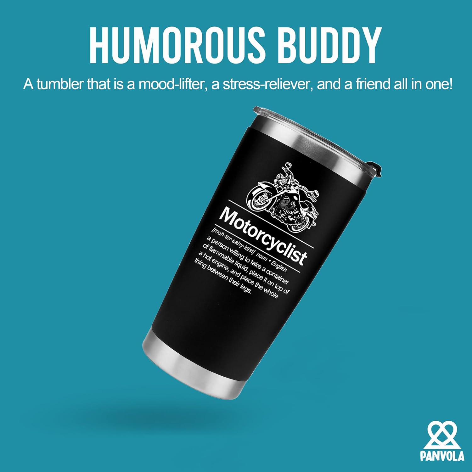 Panvola Motorcyclist Definition Tumbler Motorcycle Gifts For Dad Husband Brother Boyfriend Biker Rider Vacuum Insulated Tumbler with Lid and Straw Travel Mug 20 oz Black - Image 2