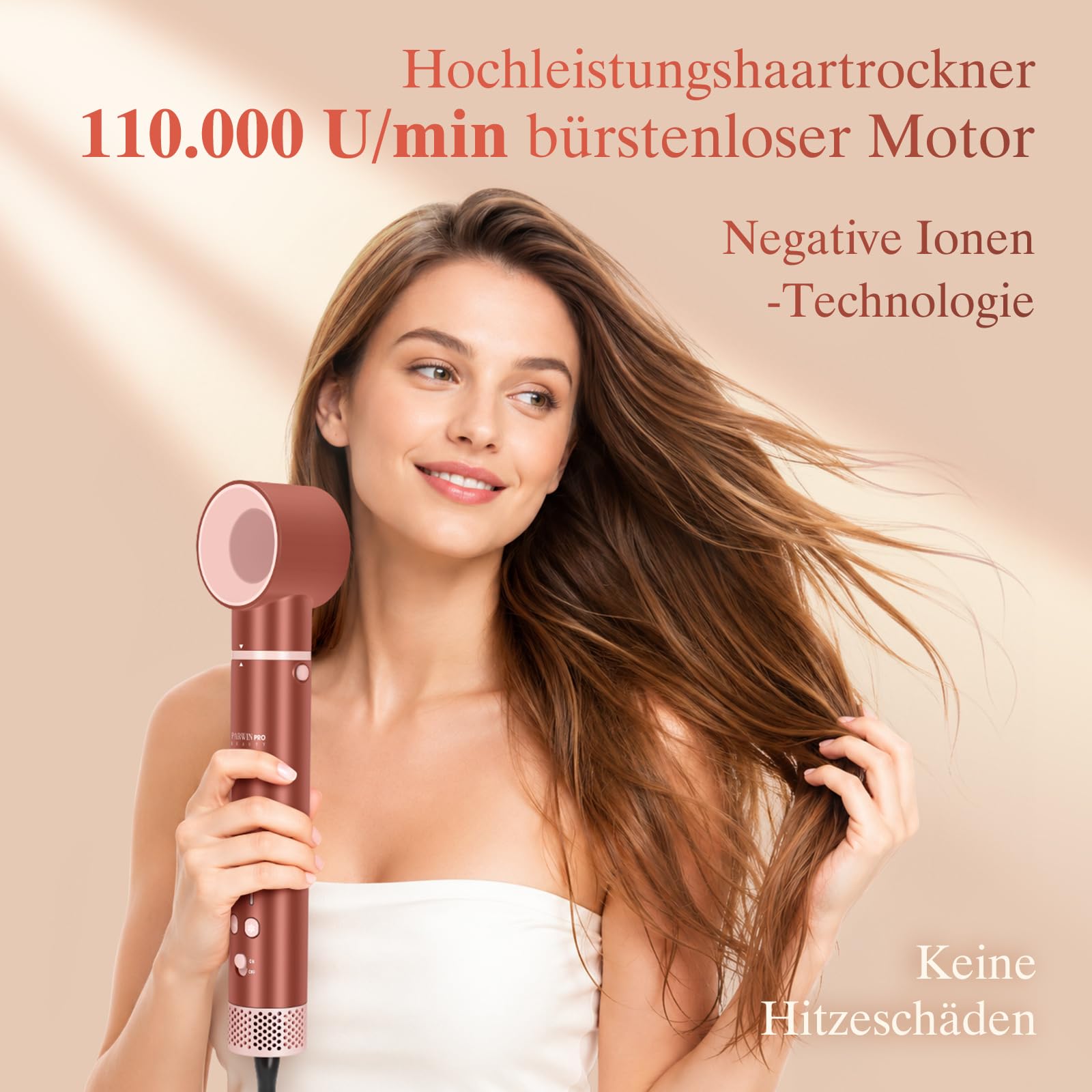 7 in 1 Airstyler, PARWIN PRO BEAUTY MaxAIR 2.0 Multi-Styler Set | Auto-Wrap, Geringere Hitzeschäden Glätteisen, 110000 U/Min Föhn, Volumenbürste, Glättender Finish-Aufsatz, Amber Silk
