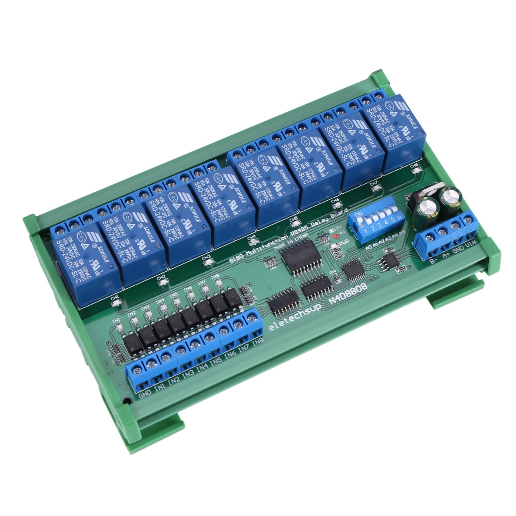 XIAOJUN DC 24V 8 RS485 Relay Board Modbus RTU UART Control Switch DIN35 Rail Box pour Automation Control