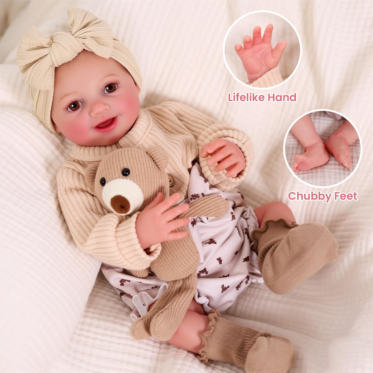BABESIDE Drink and Wet Reborn Baby Dolls Girl - 17 Inch Realistic Newborn Doll Full Body Soft Vinyl, Can Drink Water & Pee with Feeding Accessories, Gift for Kids 3+ Pretend Play, Collection
