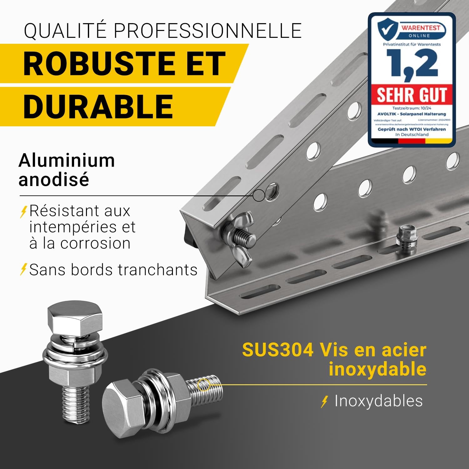 Avoltik supports de panneau solaire - Support de panneau solaire en aluminium - Support PV avec angle réglable pour toit, balcon et sol (2, 48 pouces (118 cm))