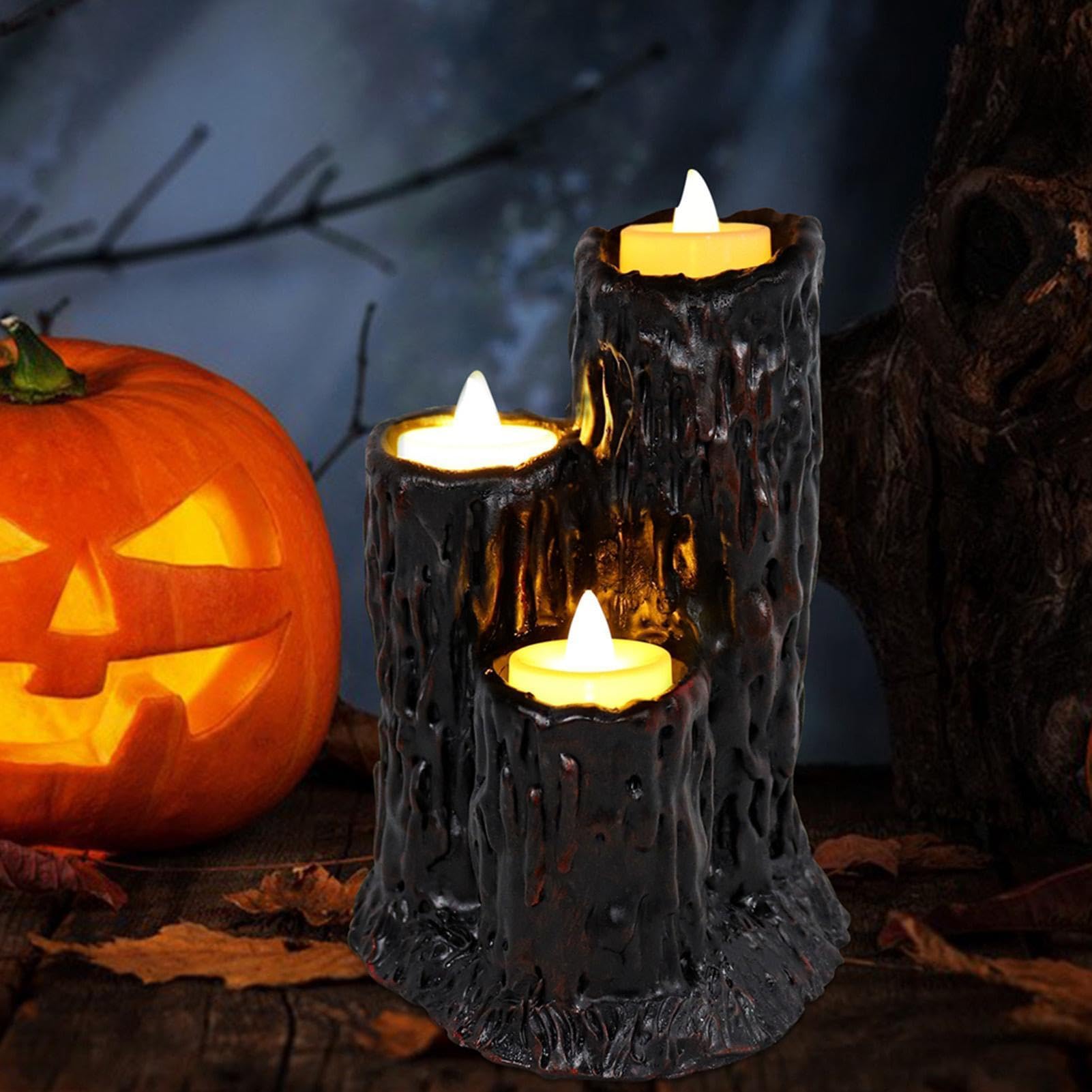 Luci LED Halloween Ornamento Resina Tronco d'Albero LED Senza Fiamma