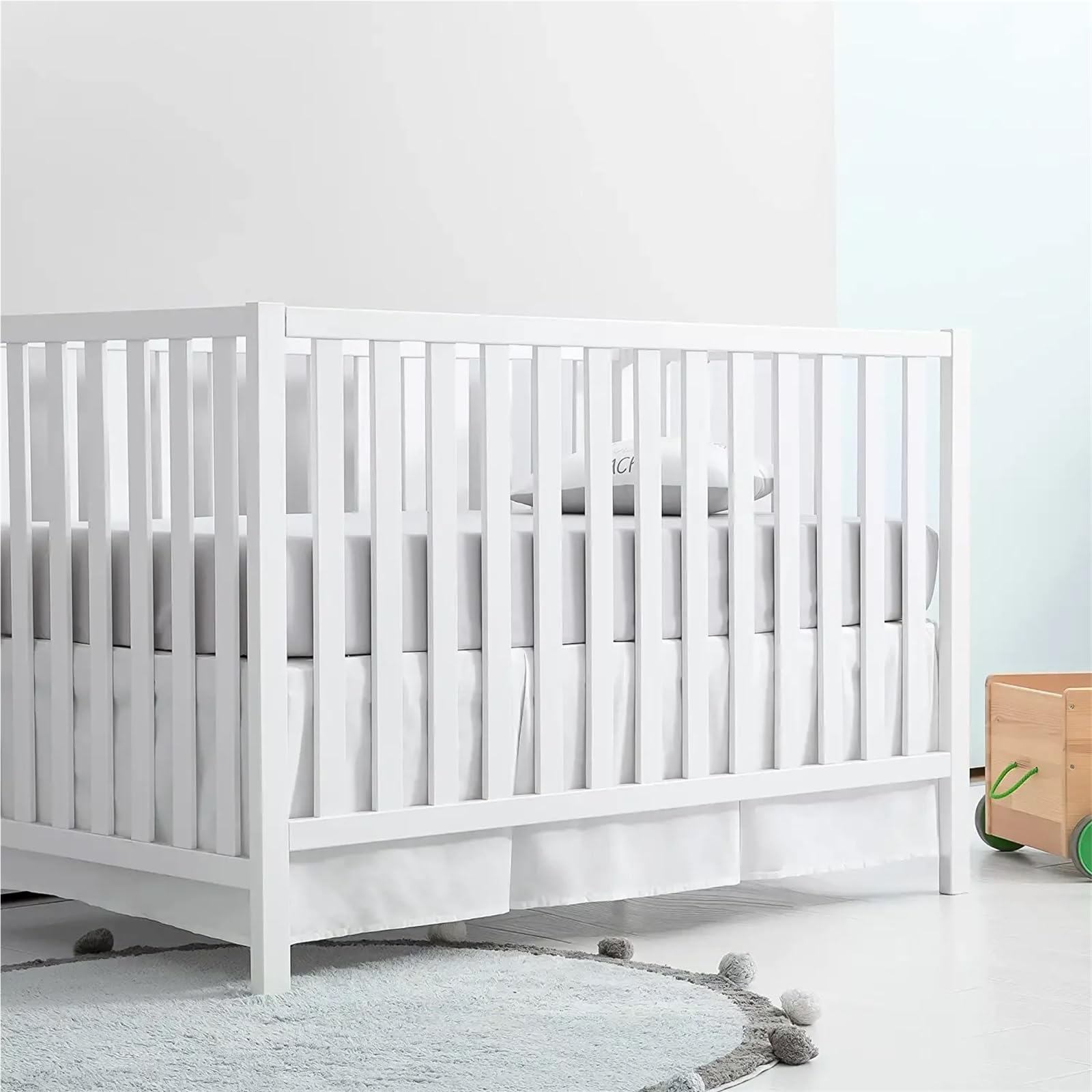 Kinderbett Rock Plissierter Kinderbettrock mit weißen Oberlaken for Jungen und Mädchen – Kinderzimmerbettwäsche for Kleinkinder, 35,6 cm hoch(Color 1,28 x 52 x14 inch)