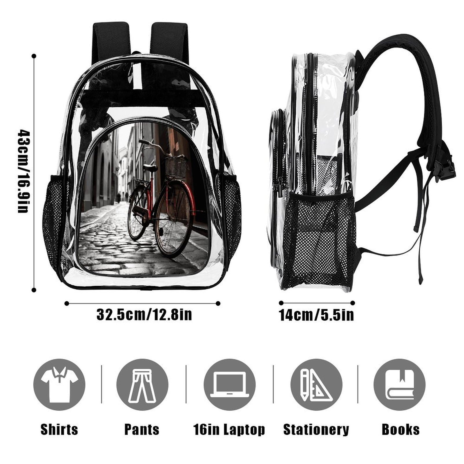 Street Bicycle Transparenter Rucksack, groß, transparent, PVC, Büchertasche für Sicherheit, Arbeit, Reisen, Stadion