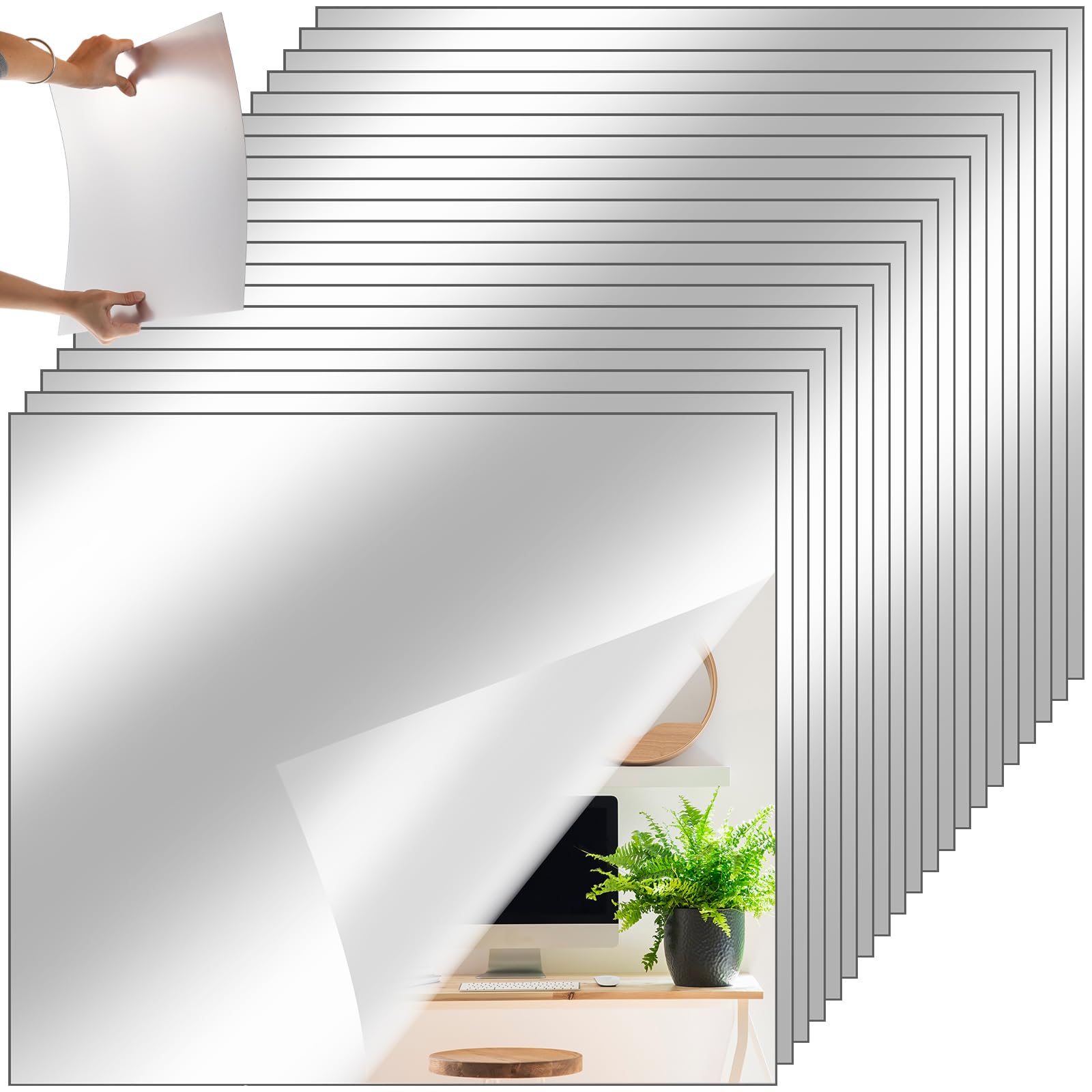 Queekay 20 Pcs Gym Mirrors for Home 16'' x 14'' Frameless Acrylic Wall