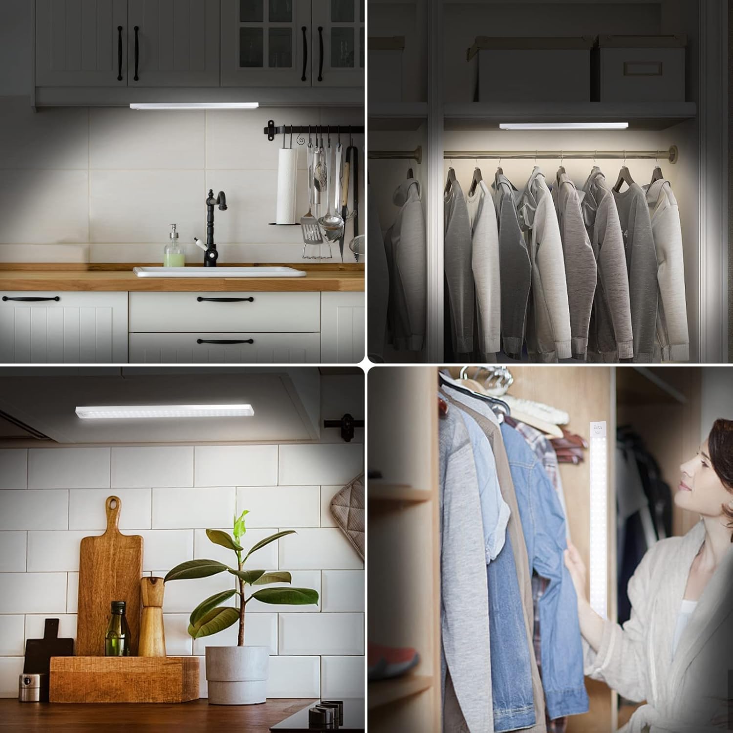 3 Pack 36 LED Closet Lights + 1 Pack 84 LED Closet Lights Battery Powered LED Lights, BLS Super Bright Under Cabinet Lighting, Motion Sensor Light Indoor, Wireless Lights, 3200mah Rechargeable Battery