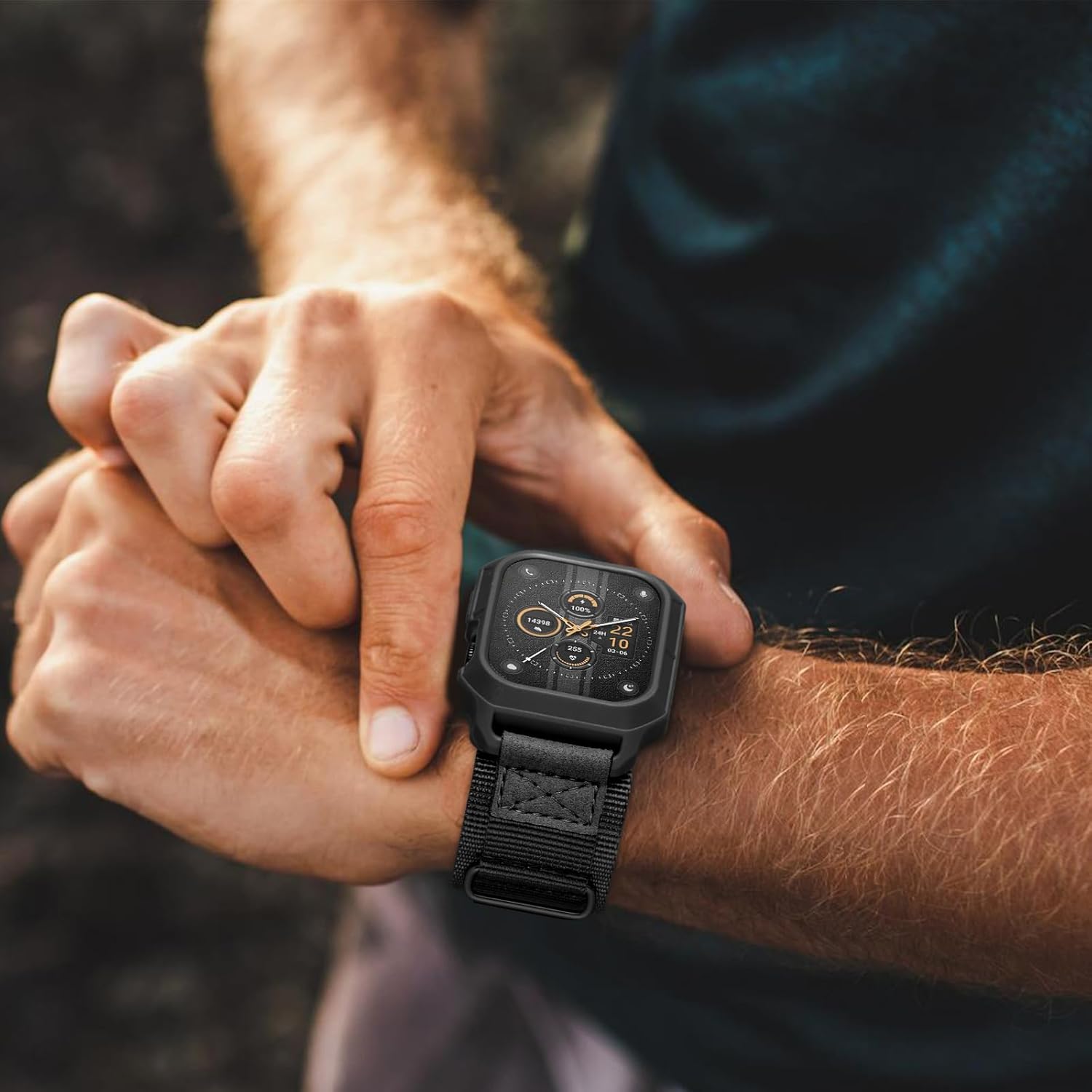 SUNFWR Bands Compatible with Apple Watch 46mm Series 11/10 with Case,Rugged Nylon Sport Apple Watch Strap with Protective Cover for iwatch for Men (Black-BlackTags) - Image 7