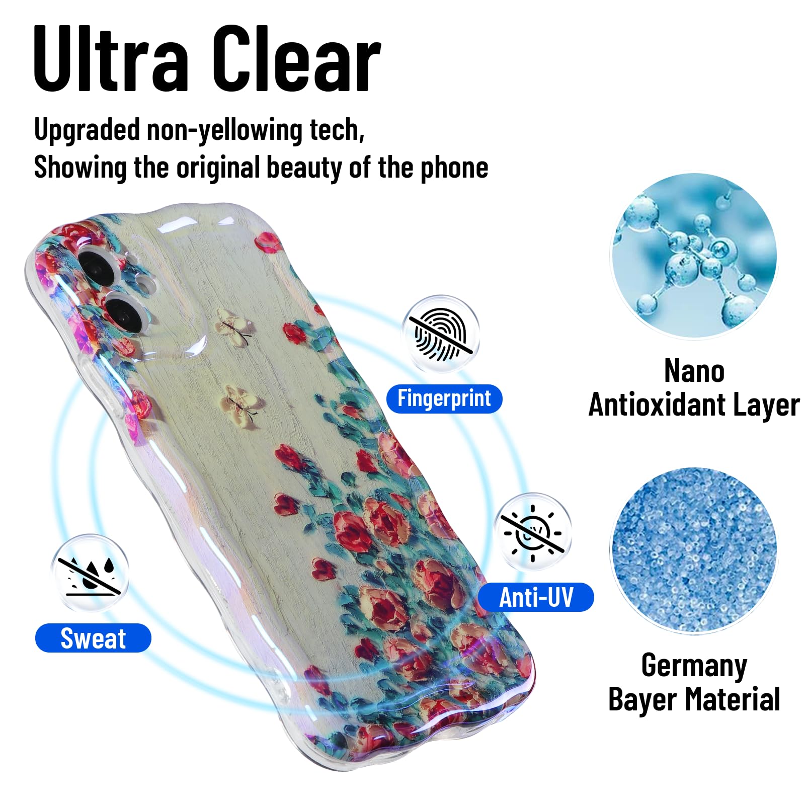 ZhuoFan 2 Custodie Per IPhone 12 Pro Fiori Vintage Con Glitter - Morbida TPU Antiurto