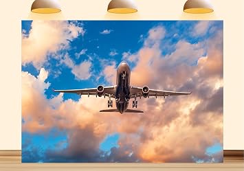 Airplane Backdrop Landing Takeoff Airport Runway Background Panoramic Airport View Pilot Theme Birthday Party Decor Photo Studio Props 4X4ft Fabric
