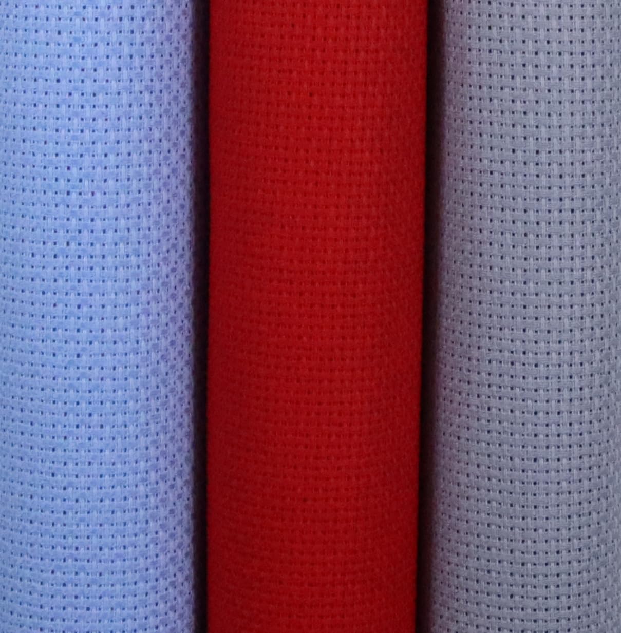 KCS 3 pc of 15" x 18"(38cmx45cm) 14 Count Cross Stitch Cotton Aida Cloth Needlework Rolled Fabric Box,14CT,Light Blue+Red+Light Steel Grey