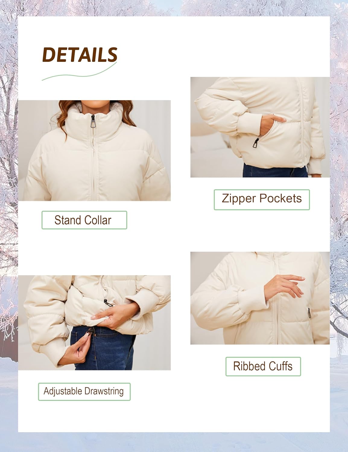 InterNos Women's Winter Stand Collar Zip Puffer Jacket Baggy Short Padded Down Coats - Image 5