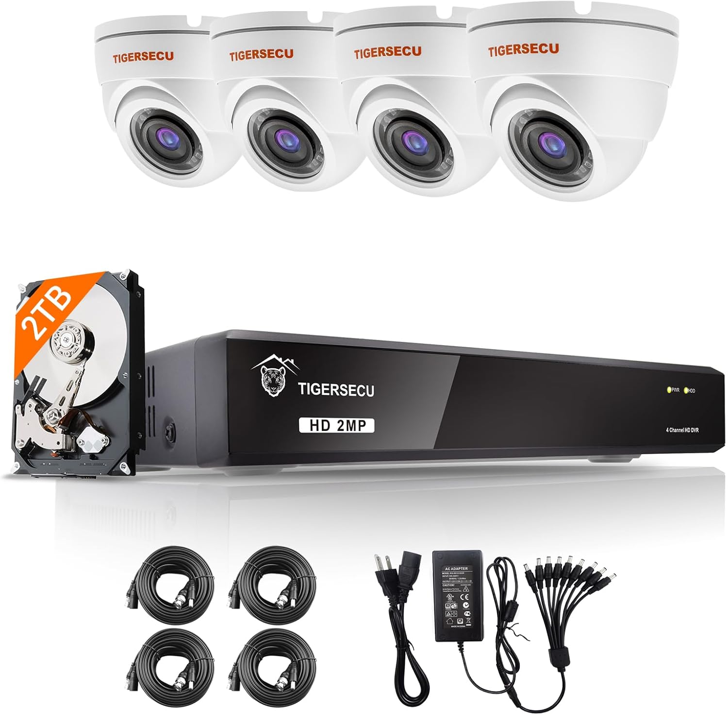 TIGERSECU 1080P 4-Channel 4 Dome Cameras DVR Security Bundle with 2TB HDD