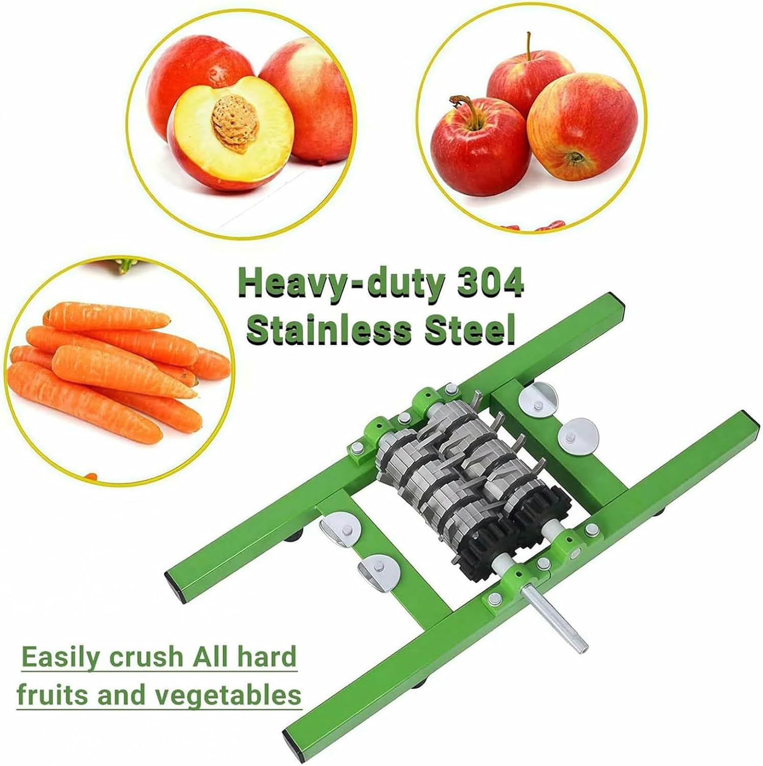 Grape Grinder, Fruit Crusher for Home Brewing and Cider Pressing, 304 Stainless Steel Hopper, Easy Assembly-